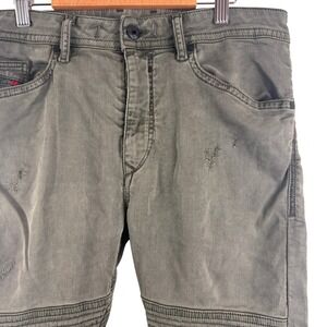 Diesel Industry Bakari-NE Pants Mens 30 Olive Green Distressed Moto Ribbed Slim